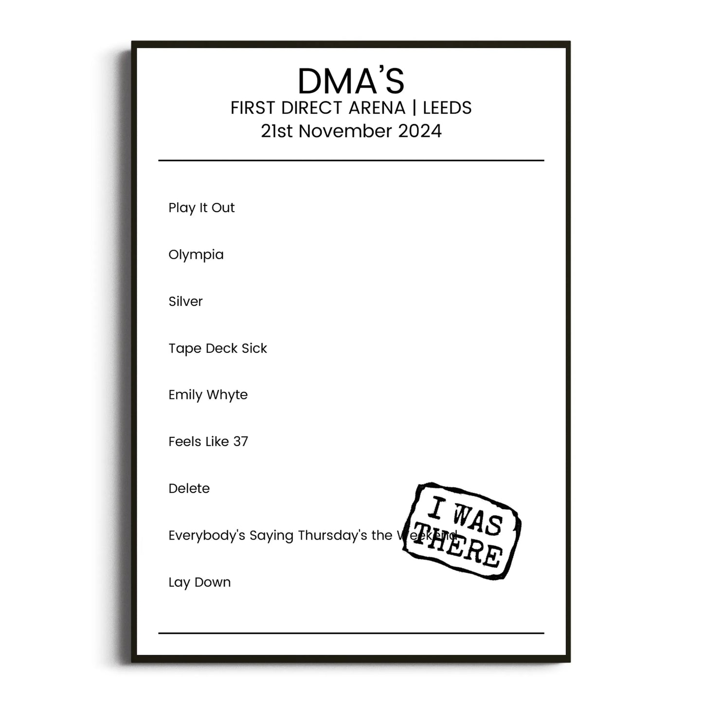 DMA’s Leeds 21 November 2024 Setlist Poster