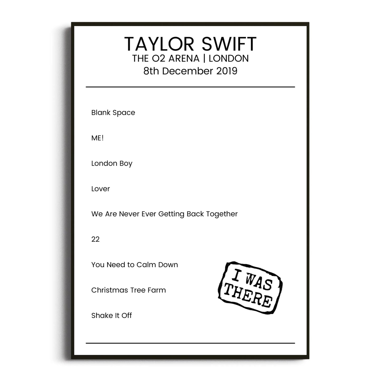 Taylor Swift London 08 December 2019 Setlist Poster