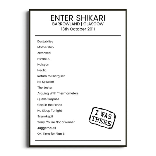 Enter Shikari Glasgow 13 October 2011 Setlist Poster