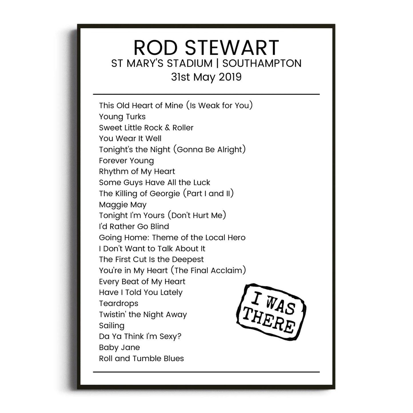 Rod Stewart Southampton 31 May 2019 Setlist Poster