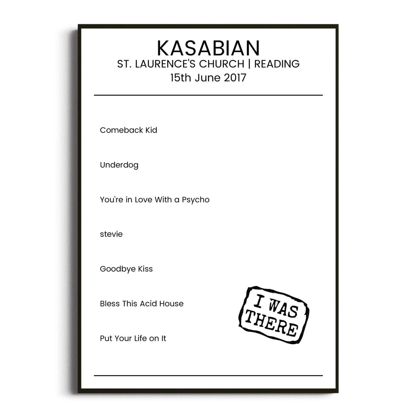 Kasabian Reading 15 June 2017 Setlist Poster