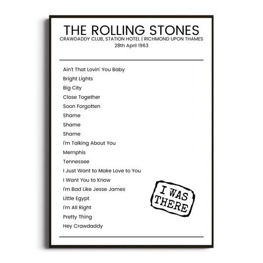 The Rolling Stones Richmond upon Thames 28 April 1963 Setlist Poster