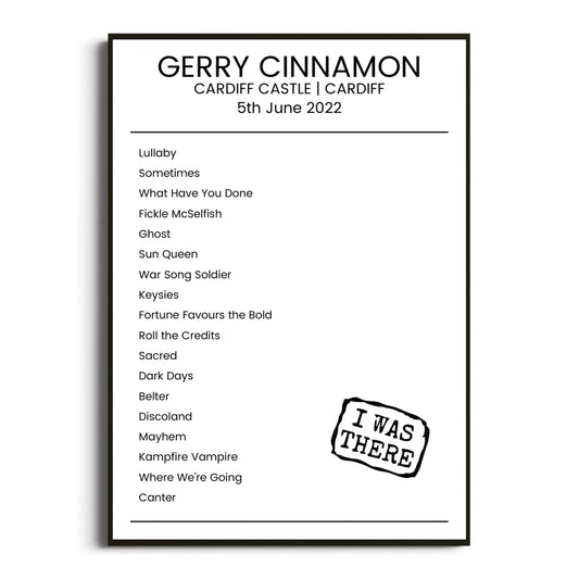 Gerry Cinnamon Cardiff 05 June 2022 Setlist Poster