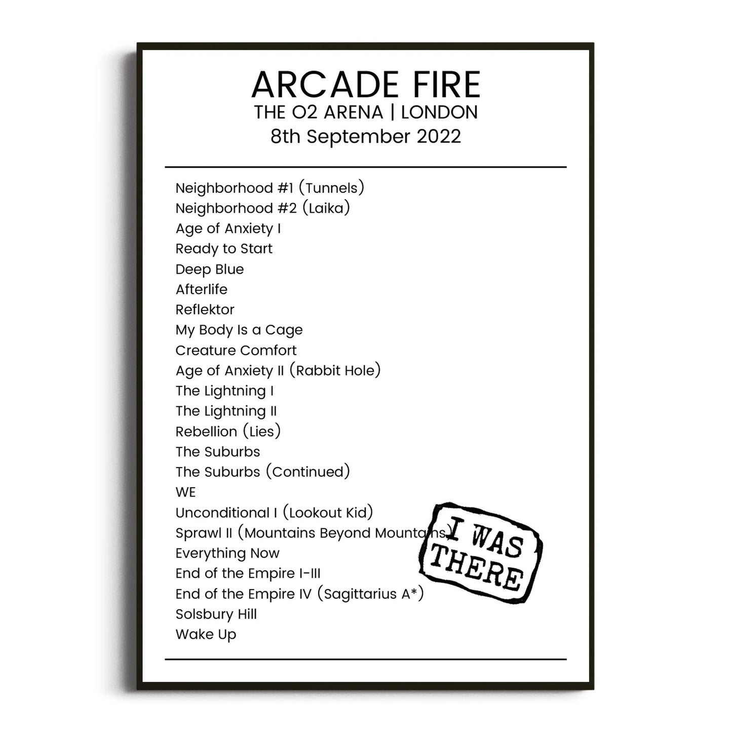 Arcade Fire London 08 September 2022 Setlist Poster