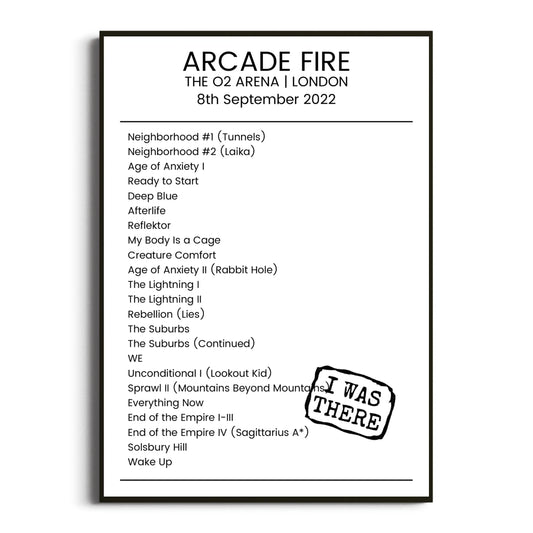 Arcade Fire London 08 September 2022 Setlist Poster