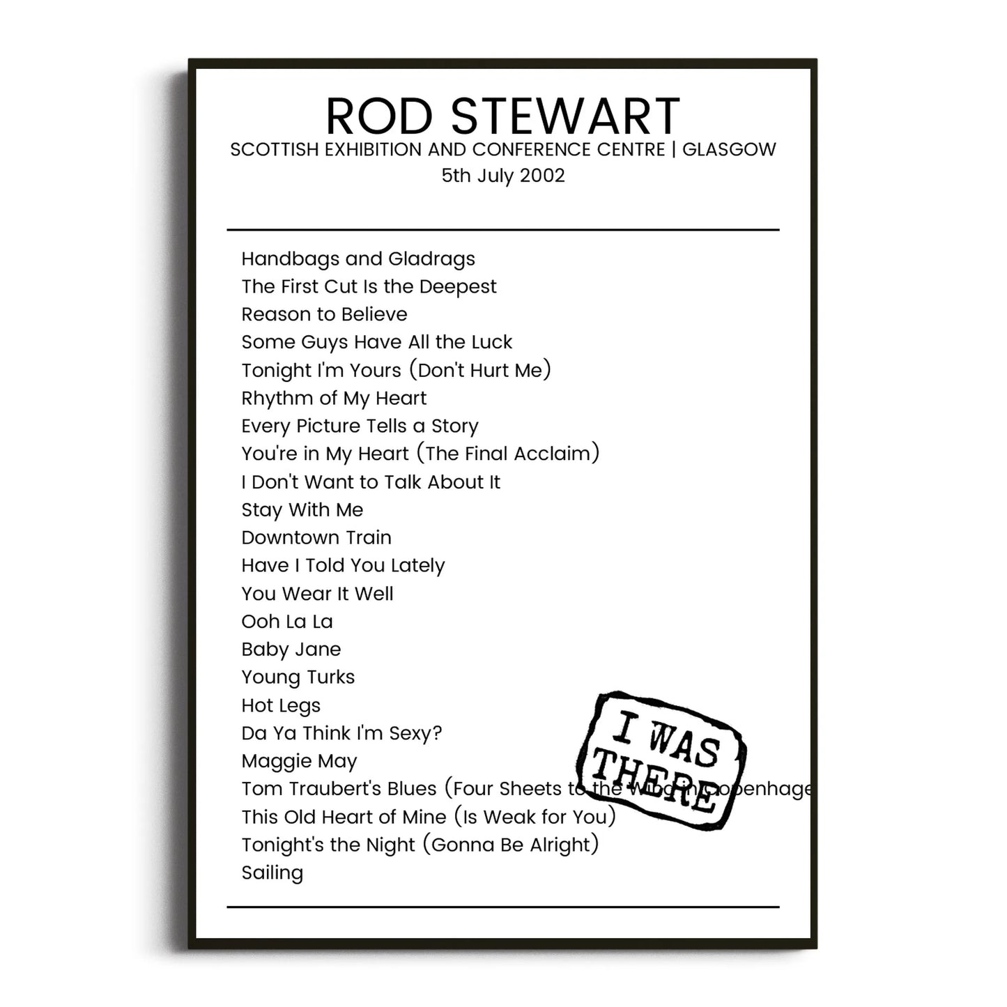 Rod Stewart Glasgow 05 July 2002 Setlist Poster