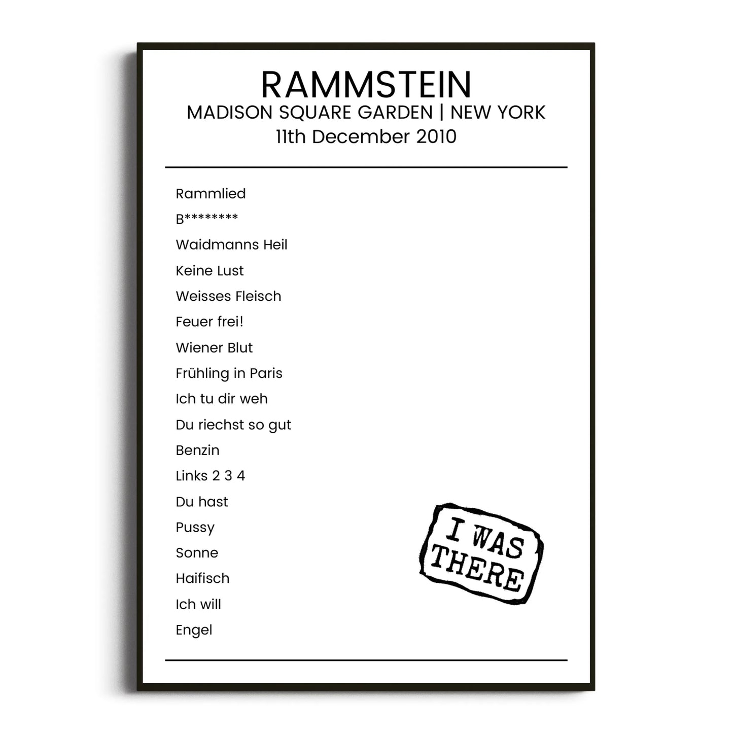 Rammstein New York 11 December 2010 Setlist Poster