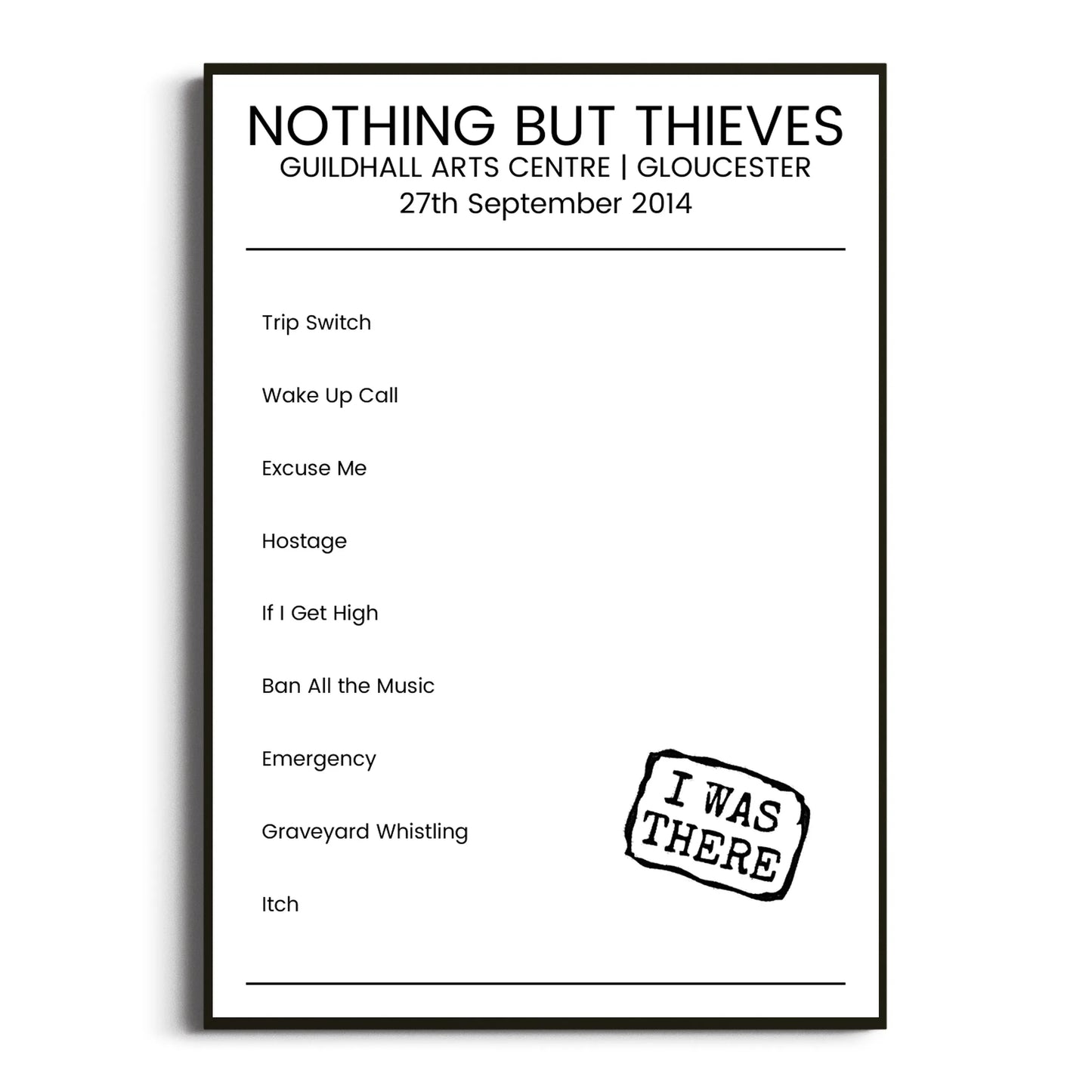 Nothing But Thieves Gloucester 27 September 2014 Setlist Poster