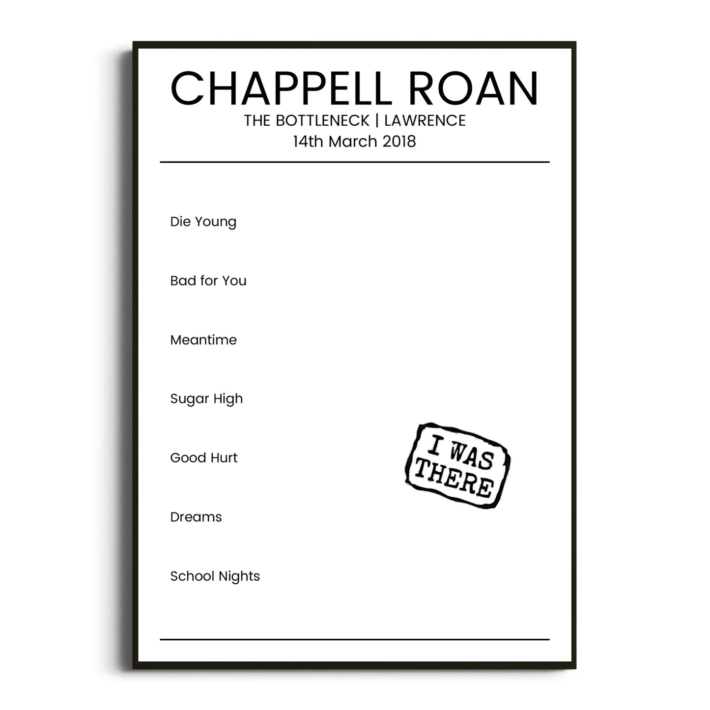 Chappell Roan Lawrence 14 March 2018 Setlist Poster