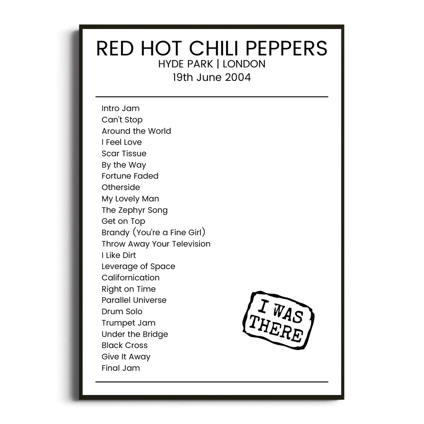 Red Hot Chili Peppers London 19 June 2004 Setlist Poster