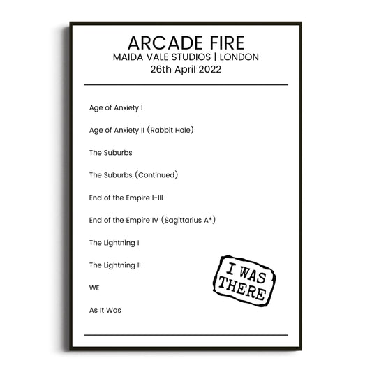 Arcade Fire London 26 April 2022 Setlist Poster