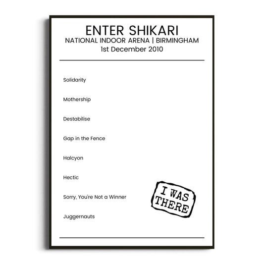 Enter Shikari Birmingham 01 December 2010 Setlist Poster