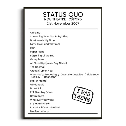 Status Quo Oxford 21 November 2007 Setlist Poster