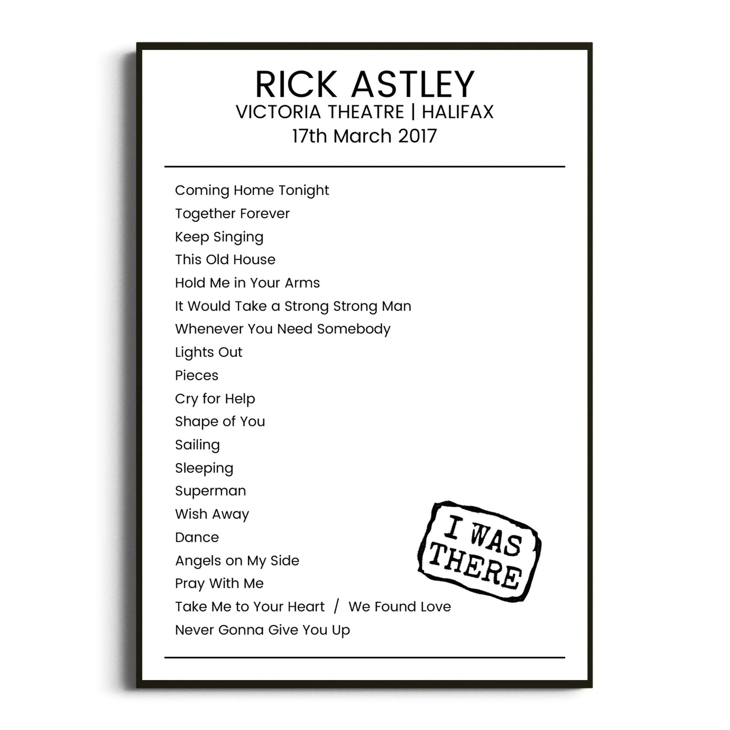 Rick Astley Halifax 17 March 2017 Setlist Poster