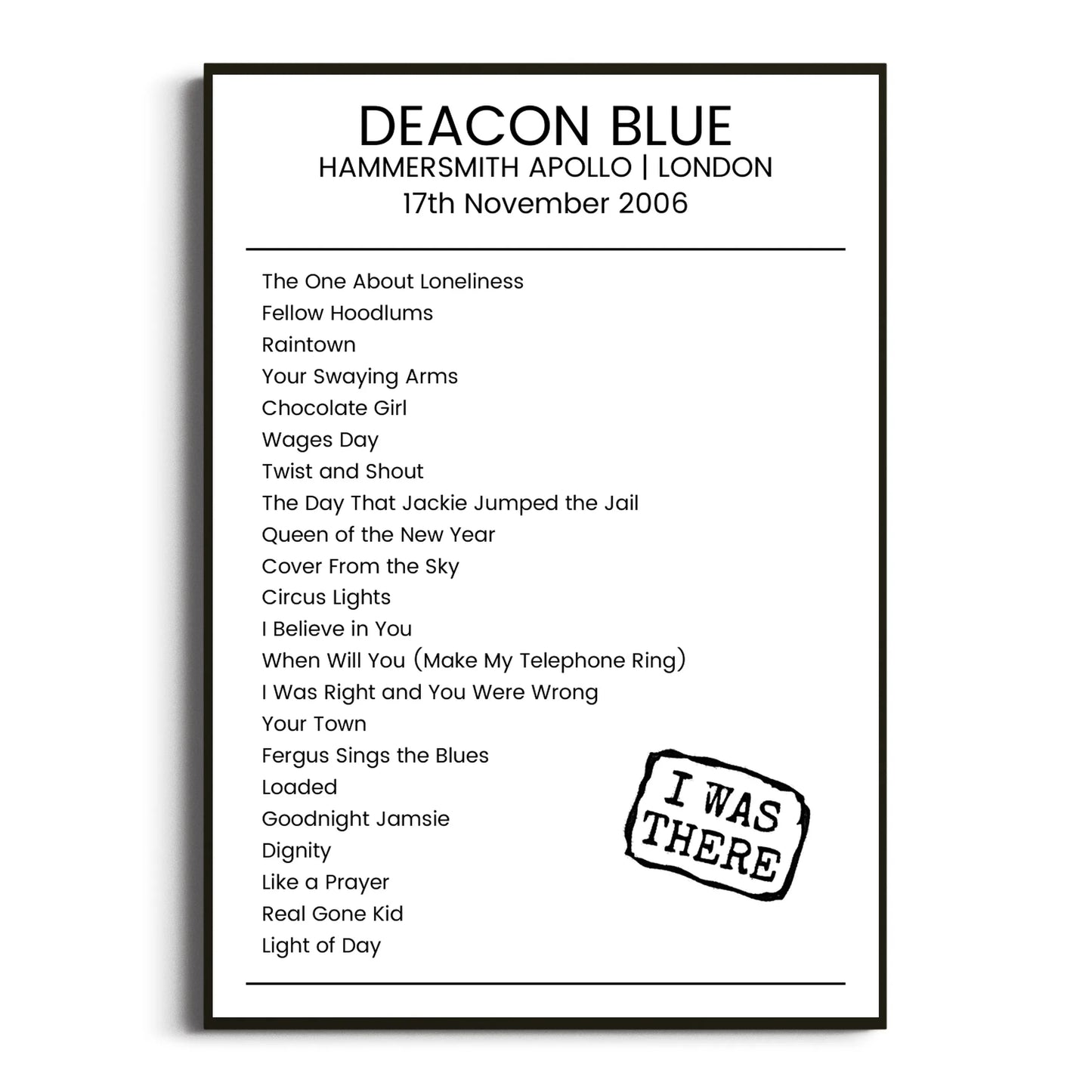 Deacon Blue London 17 November 2006 Setlist Poster