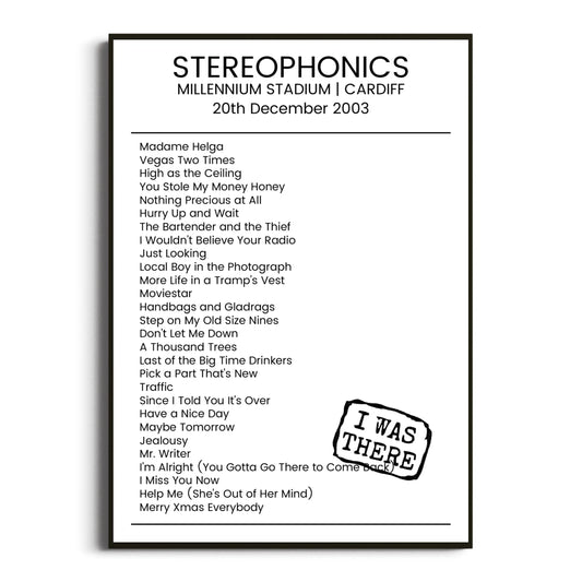 Stereophonics Cardiff 20 December 2003 Setlist Poster