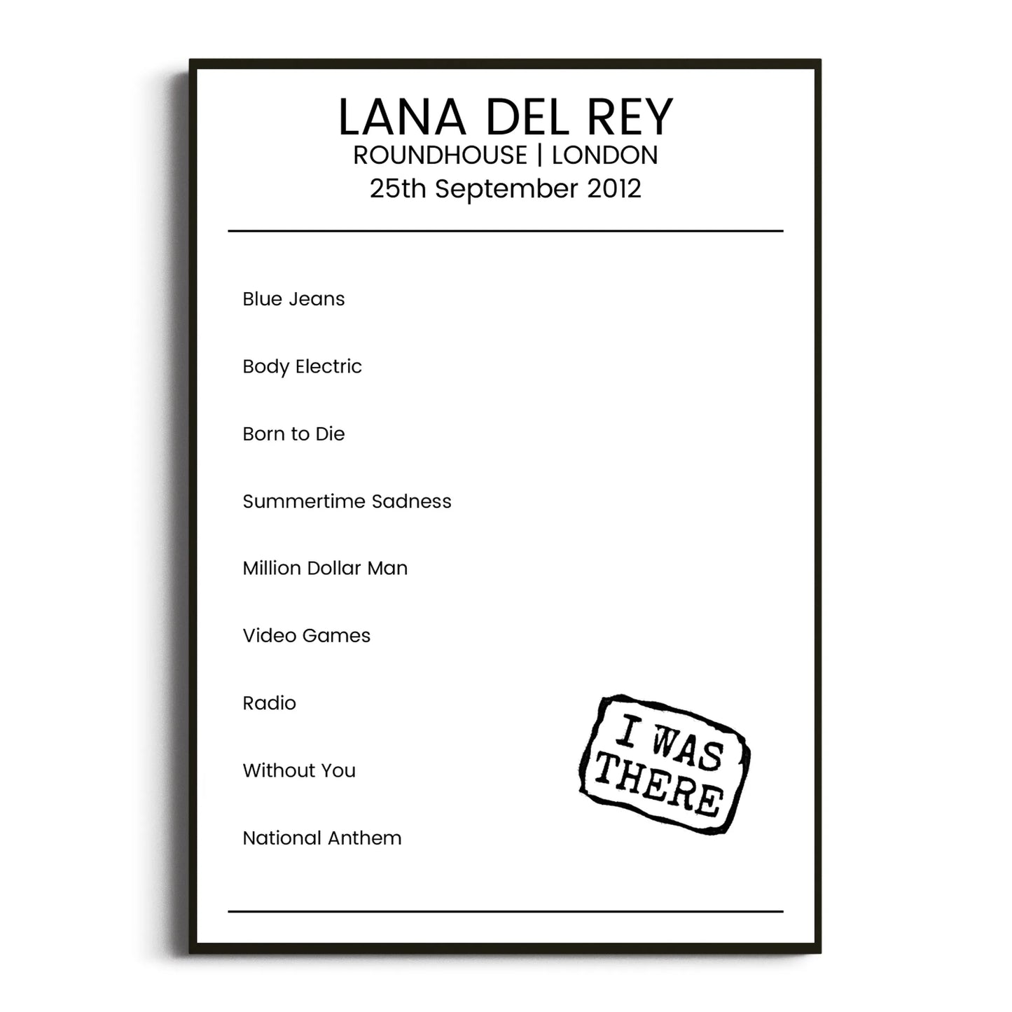 Lana Del Rey London 25 September 2012 Setlist Poster