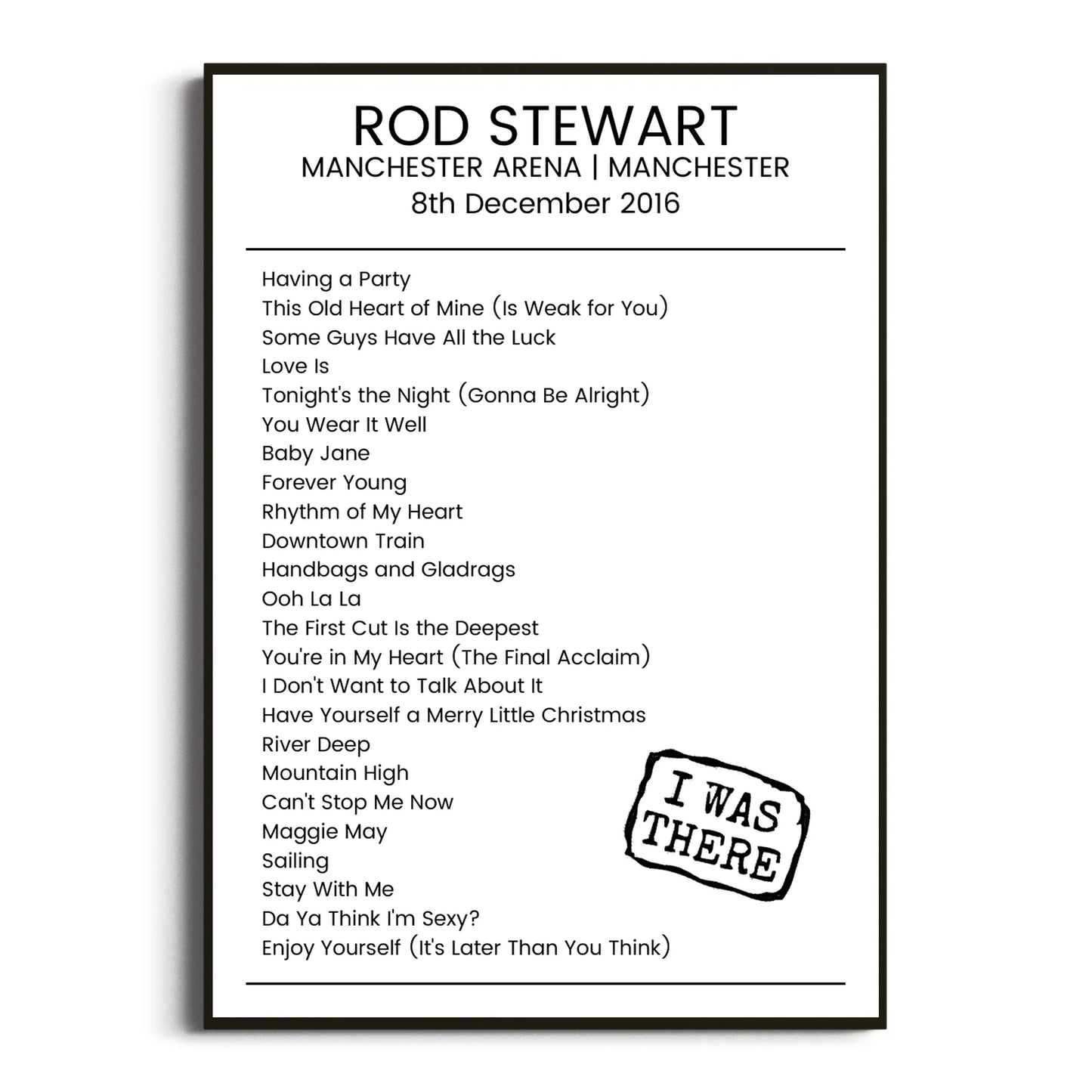 Rod Stewart Manchester 08 December 2016 Setlist Poster