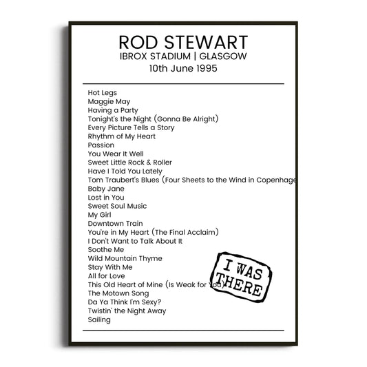 Rod Stewart Glasgow 10 June 1995 Setlist Poster