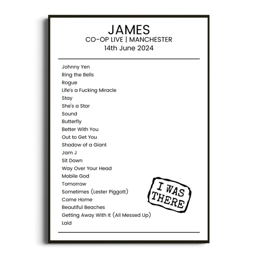 James Manchester 14 June 2024 Setlist Poster