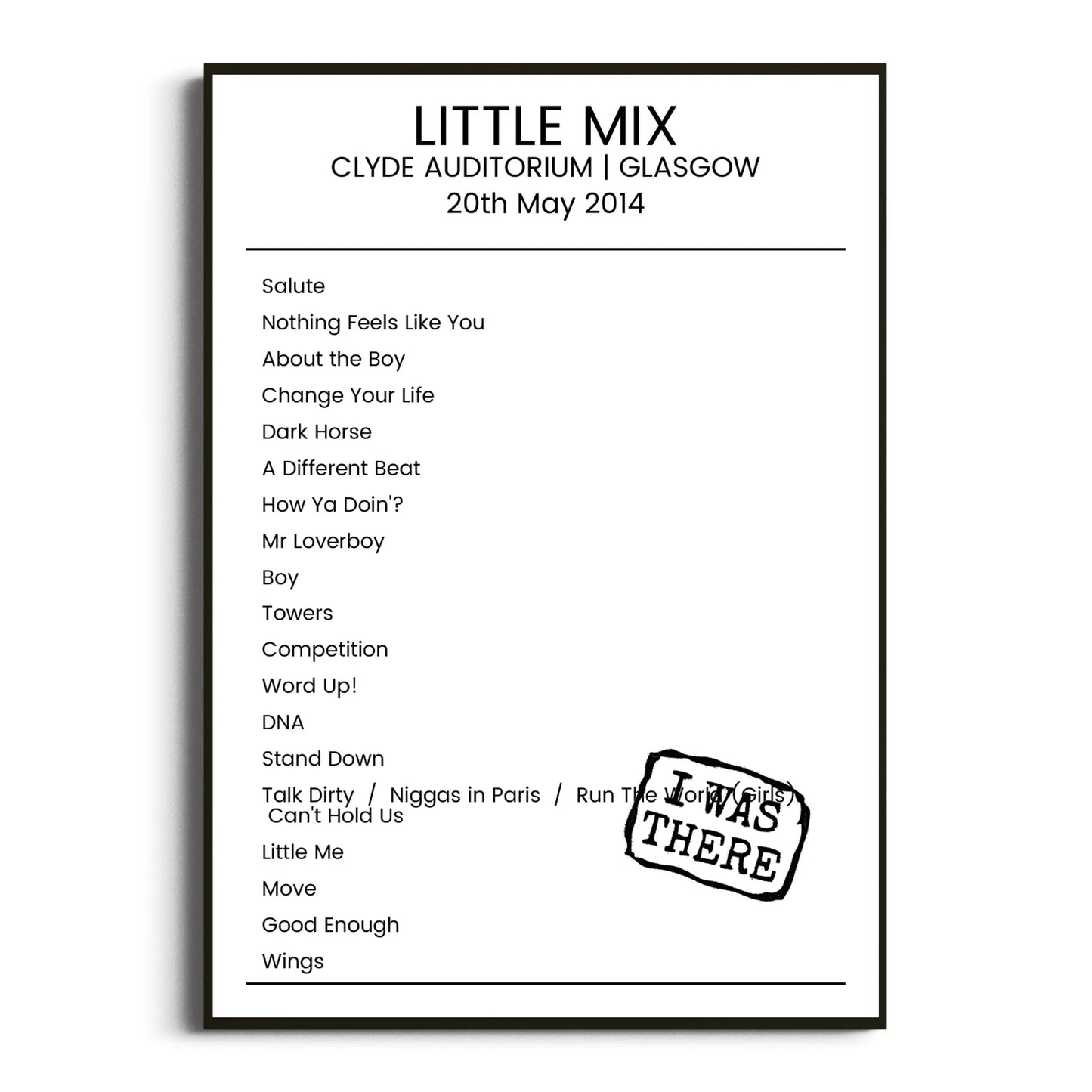 Little Mix Glasgow 20 May 2014 Setlist Poster