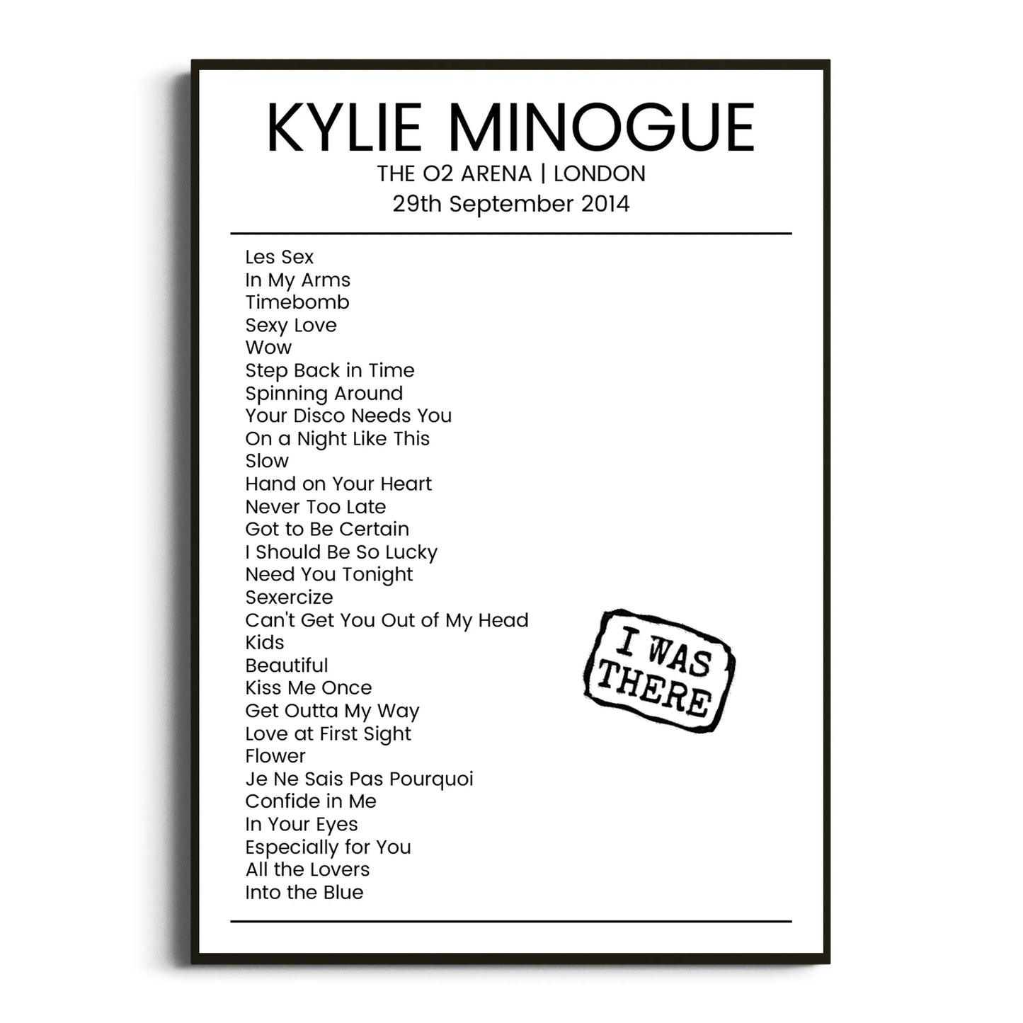 Kylie Minogue London 29 September 2014 Setlist Poster