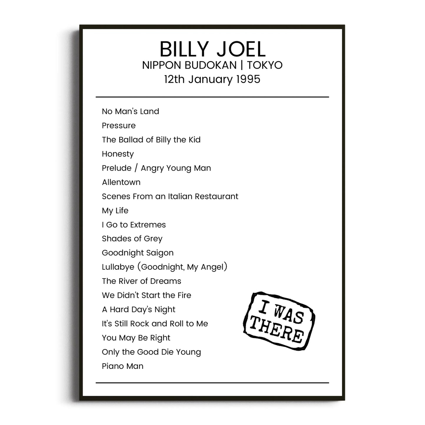 Billy Joel Tokyo 12 January 1995 Setlist Poster