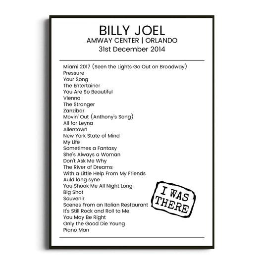 Billy Joel Orlando 31 December 2014 Setlist Poster