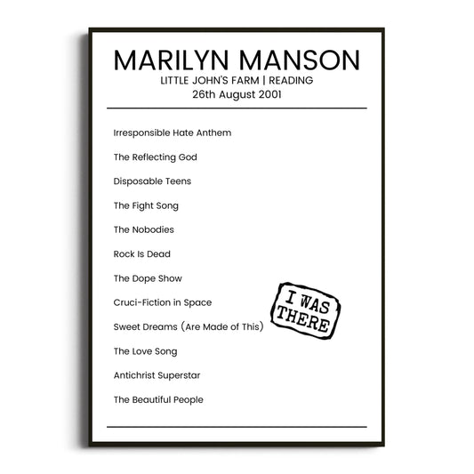 Marilyn Manson Reading 26 August 2001 Setlist Poster