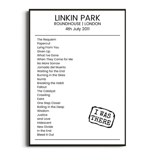 Linkin Park London 04 July 2011 Setlist Poster