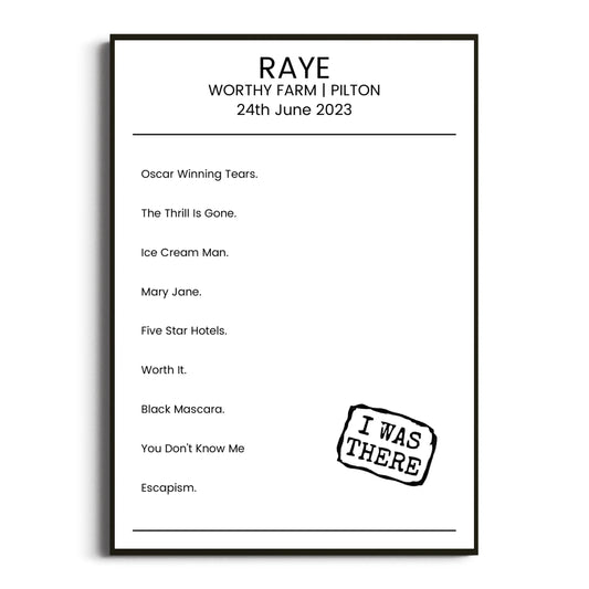 RAYE Pilton 24 June 2023 Setlist Poster