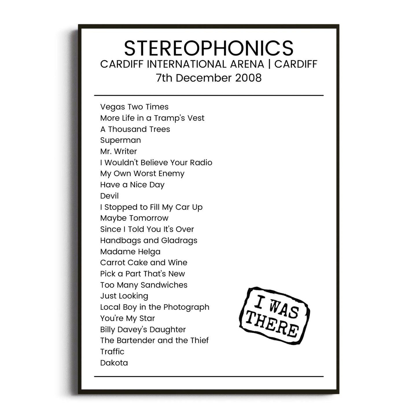 Stereophonics Cardiff 07 December 2008 Setlist Poster