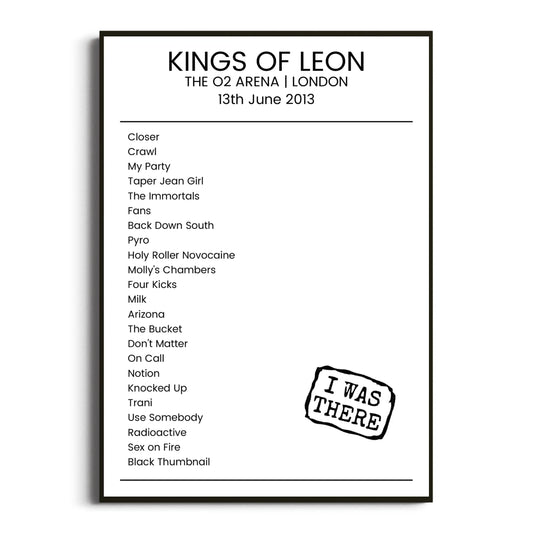 Kings of Leon London 13 June 2013 Setlist Poster