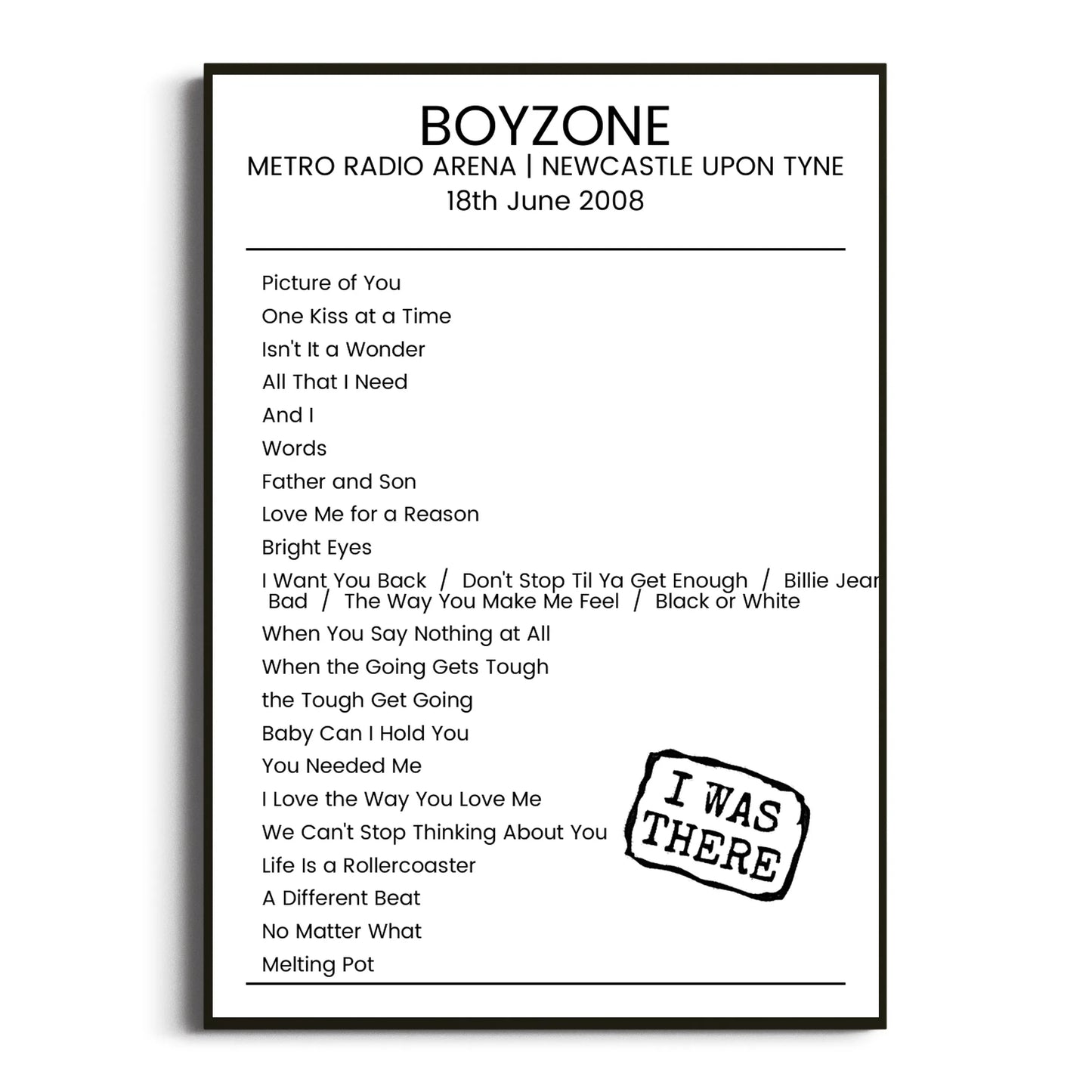 Boyzone Newcastle upon Tyne 18 June 2008 Setlist Poster