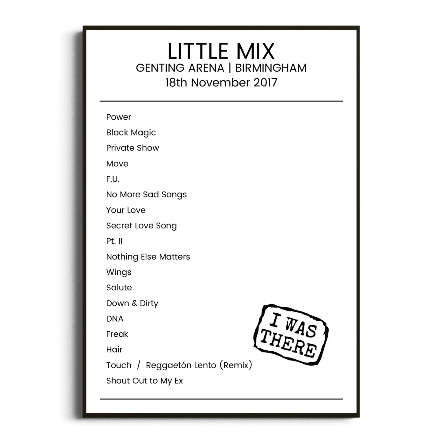 Little Mix Birmingham 18 November 2017 Setlist Poster