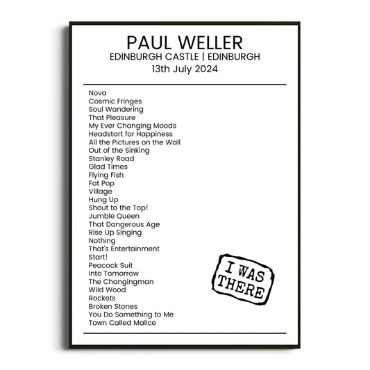 Paul Weller Edinburgh 13 July 2024 Setlist Poster