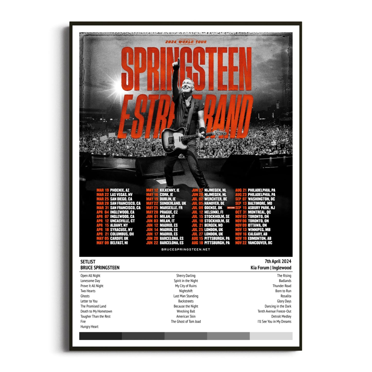 Bruce Springsteen Inglewood Kia Forum 07 April 2024 Setlist Tour Poster