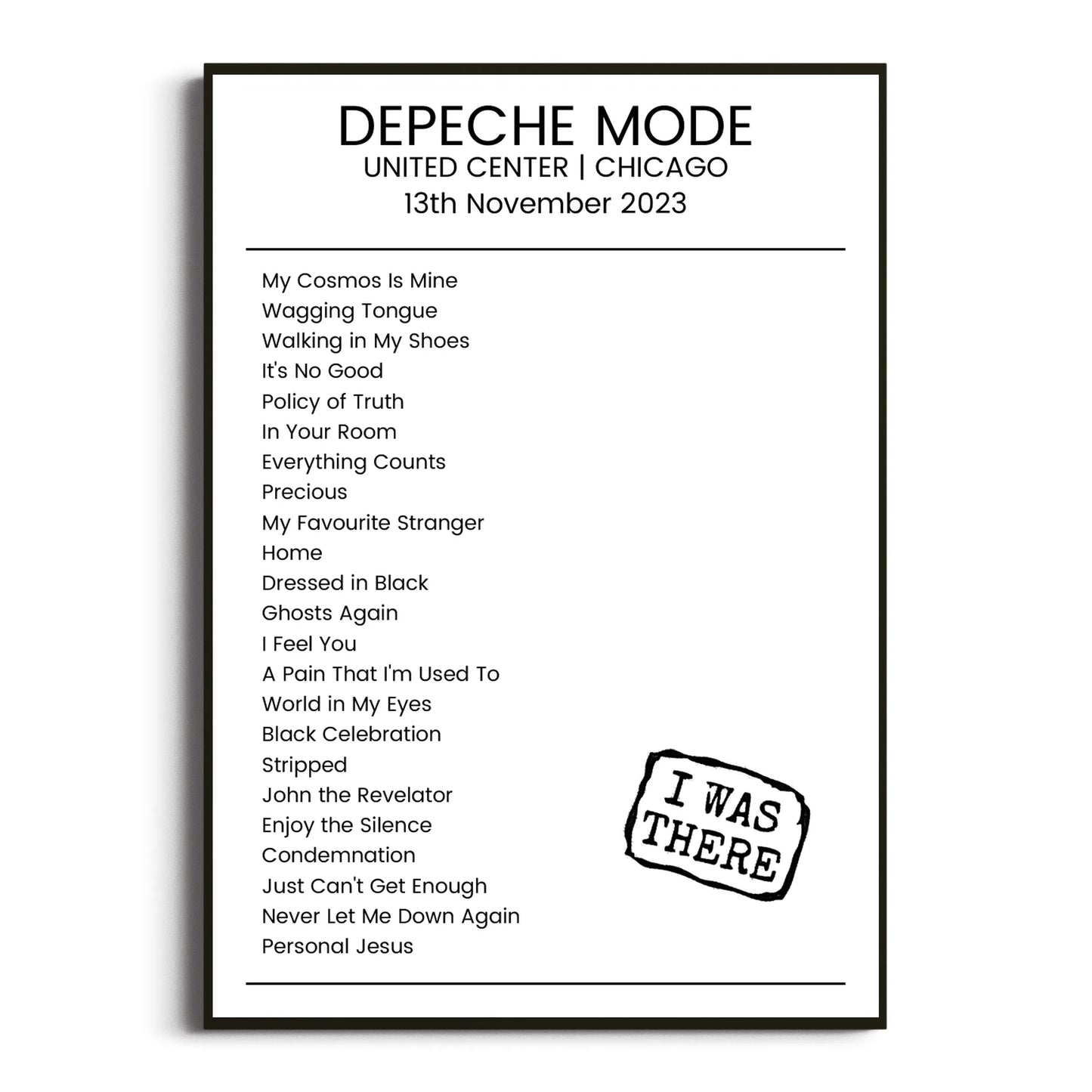 Depeche Mode Chicago 13 November 2023 Setlist Poster