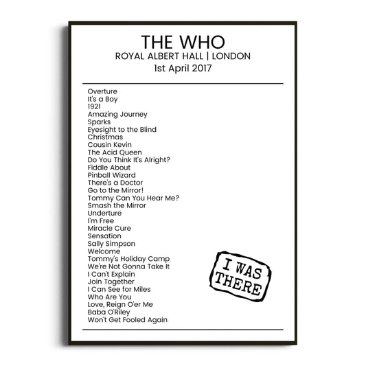 The Who London 01 April 2017 Setlist Poster