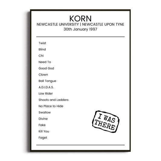 Korn Newcastle upon Tyne 30 January 1997 Setlist Poster