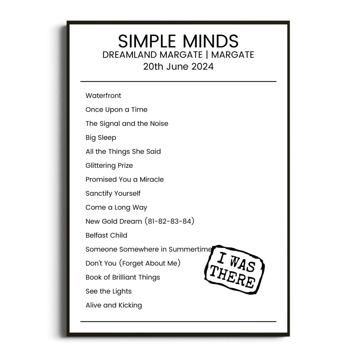 Simple Minds Margate 20 June 2024 Setlist Poster