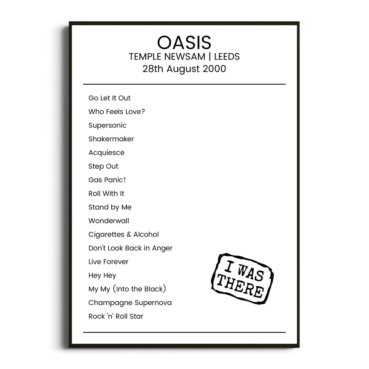 Oasis Leeds 28 August 2000 Setlist Poster