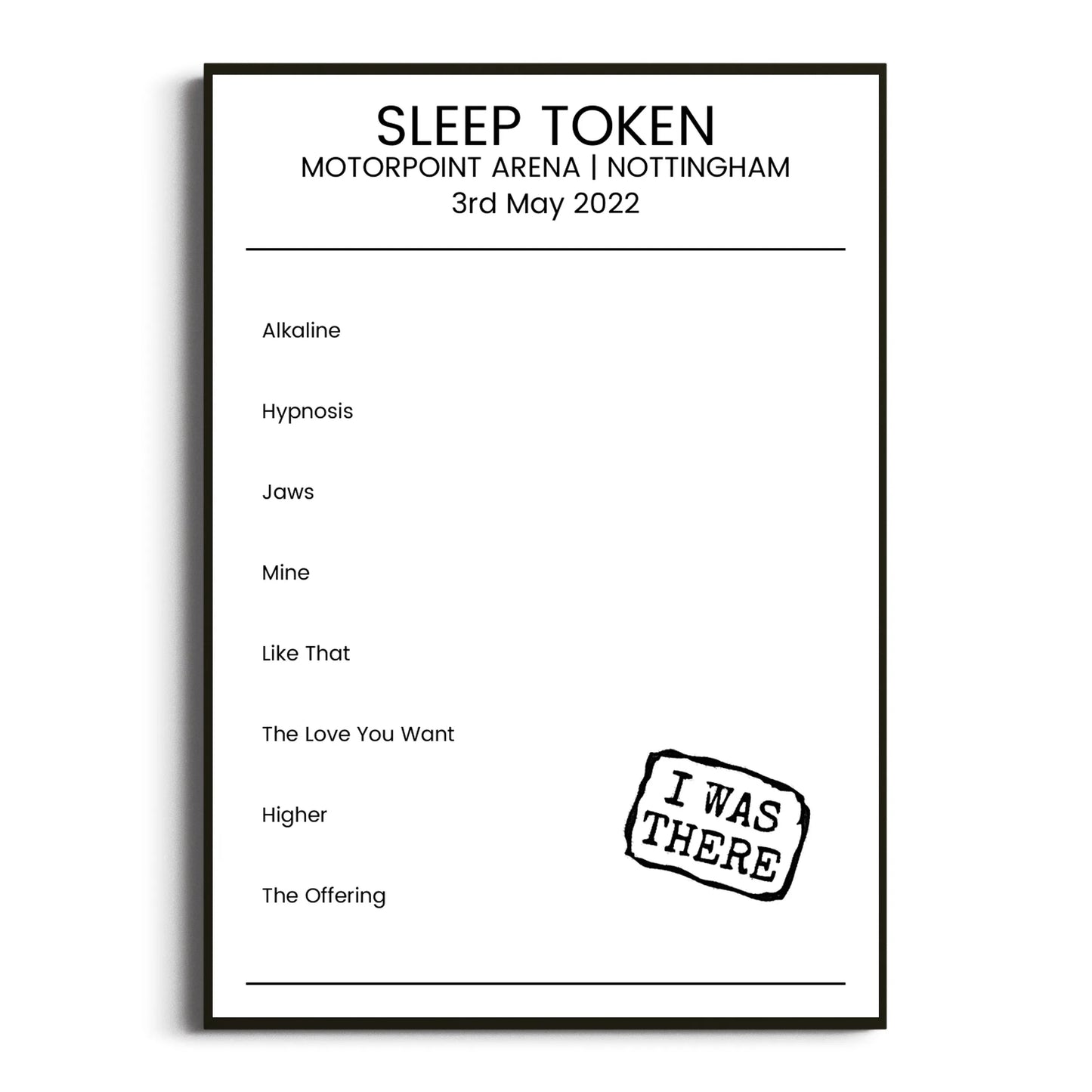 Sleep Token Nottingham 03 May 2022 Setlist Poster