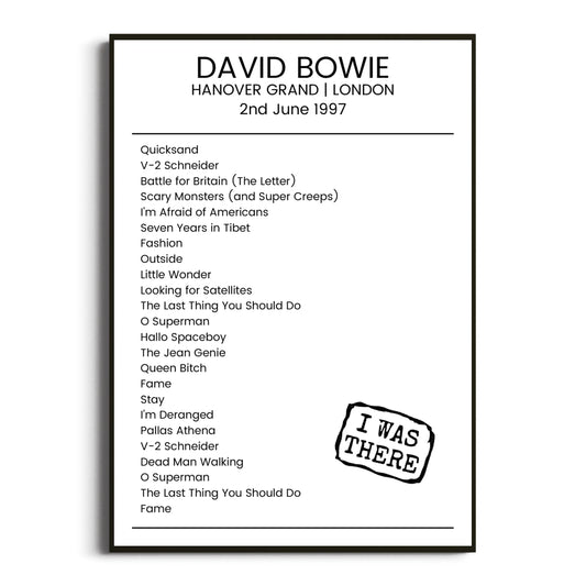 David Bowie London 02 June 1997 Setlist Poster