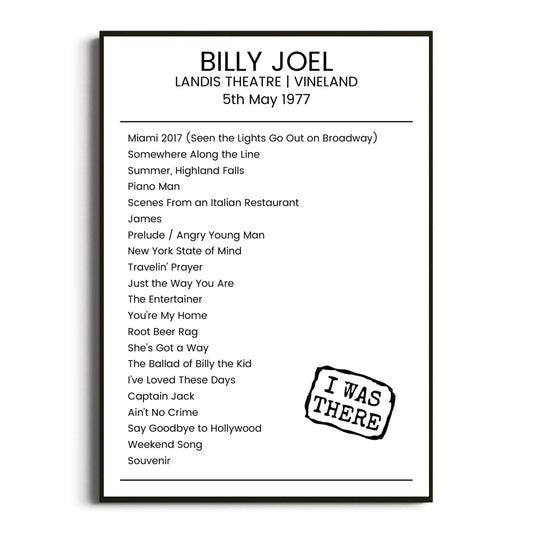 Billy Joel Vineland 05 May 1977 Setlist Poster