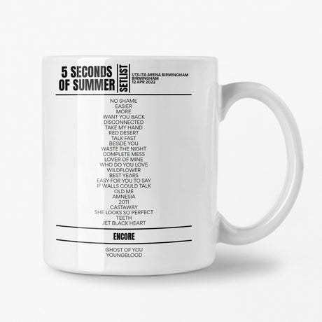 5 Seconds Of Summer Birmingham 12 April 2022 Setlist Mug - Setlist