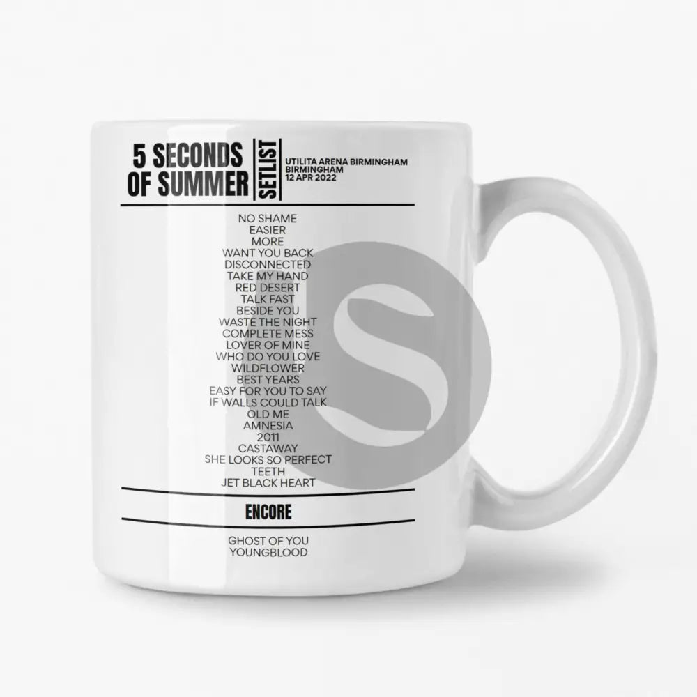 5 Seconds Of Summer Birmingham 12 April 2022 Setlist Mug - Setlist