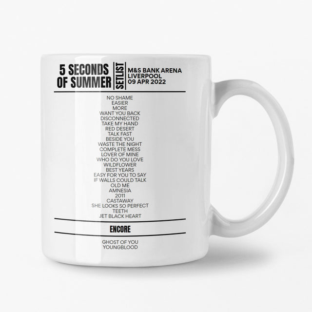 5 Seconds Of Summer Liverpool 9 April 2022 Setlist Mug - Setlist