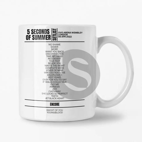 5 Seconds Of Summer London 6 April 2022 Setlist Mug - Setlist