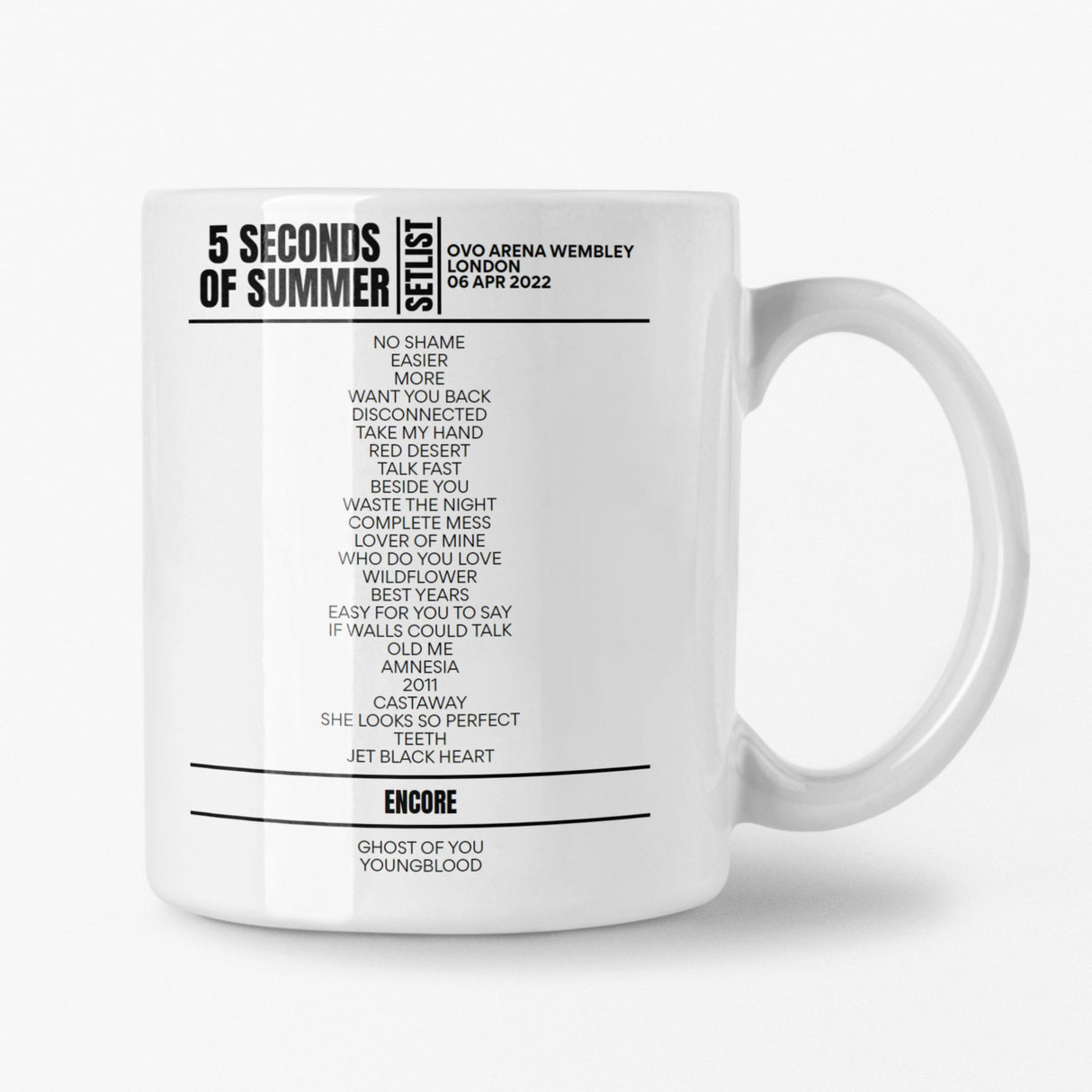 5 Seconds Of Summer London 6 April 2022 Setlist Mug - Setlist